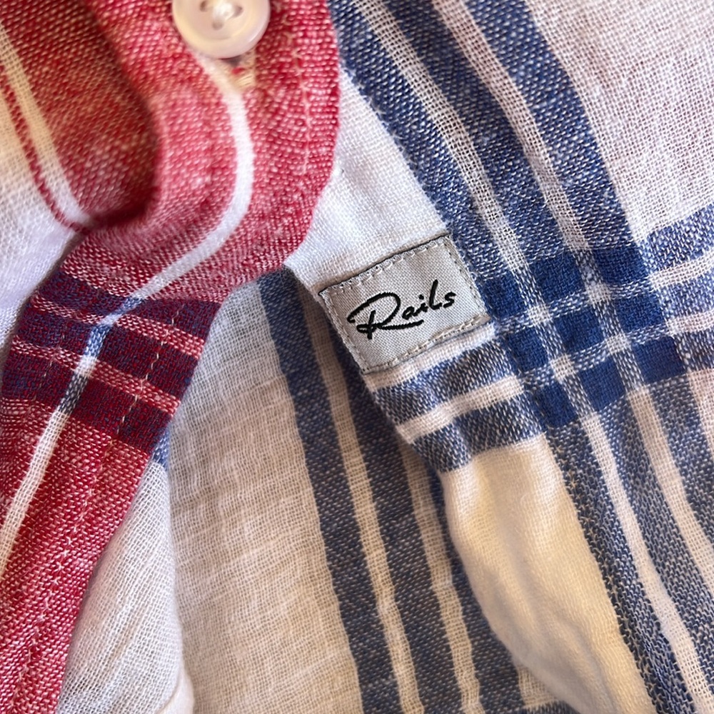RAILS PLAID CROPPED TIE SHIRT AMELIE‎ CARMINE BLUE WHITE JULY 4 IVY LEAGUE PREP - Picture 9 of 12